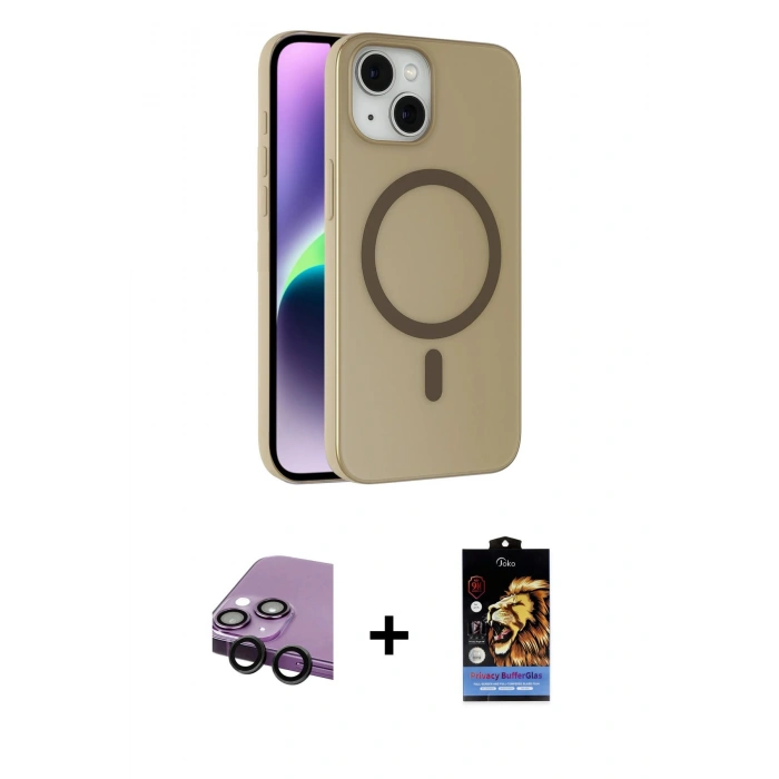 MARSİLYAN™- iPhone 14 Kılıf Çekirdek Modern Prime - Siyah Buffer Hayalet Cam Ekran Koruyucu + Raze Metal Kamera Lens - SH