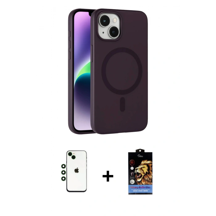 MARSİLYAN™- iPhone 14 Kılıf Çekirdek Modern Prime - Siyah Buffer Hayalet Cam Ekran Koruyucu + Shine Kamera Lens - YL