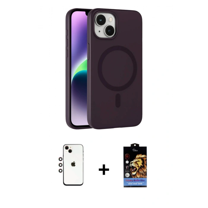 MARSİLYAN™- iPhone 14 Kılıf Çekirdek Modern Prime - Siyah Buffer Hayalet Cam Ekran Koruyucu + Shine Kamera Lens - GI