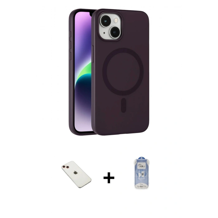 MARSİLYAN™- iPhone 14 Kılıf Çekirdek Modern Prime - Siyah Joko Magic 5D Cam + Diamond Kamera Lens - KI