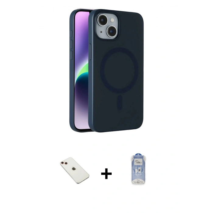 MARSİLYAN™- iPhone 14 Kılıf Çekirdek Modern Prime - Siyah Joko Magic 5D Cam + Diamond Kamera Lens - KI