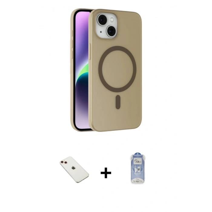 MARSİLYAN™- iPhone 14 Kılıf Çekirdek Modern Prime - Siyah Joko Magic 5D Cam + Diamond Kamera Lens - KI