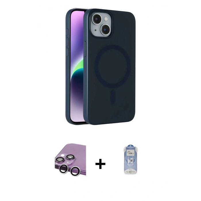 MARSİLYAN™- iPhone 14 Kılıf Çekirdek Modern Prime - Siyah Joko Magic 5D Cam + Raze Metal Kamera Lens - GS