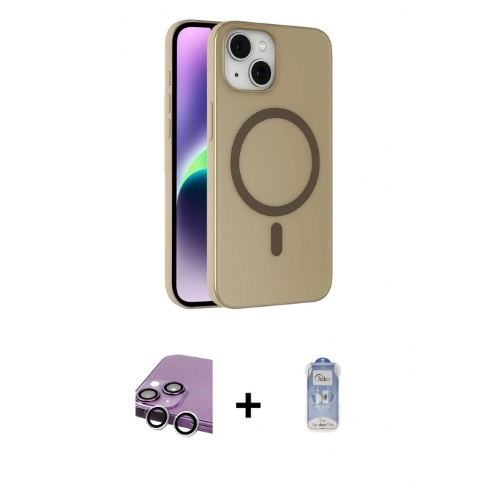 MARSİLYAN™- iPhone 14 Kılıf Çekirdek Modern Prime - Siyah Joko Magic 5D Cam + Raze Metal Kamera Lens - GS