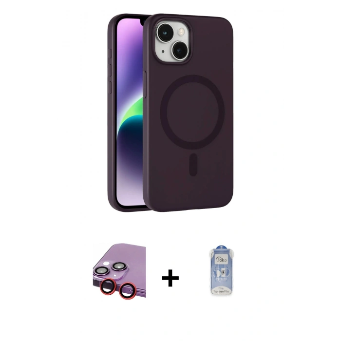 MARSİLYAN™- iPhone 14 Kılıf Çekirdek Modern Prime - Siyah Joko Magic 5D Cam + Raze Metal Kamera Lens - KI