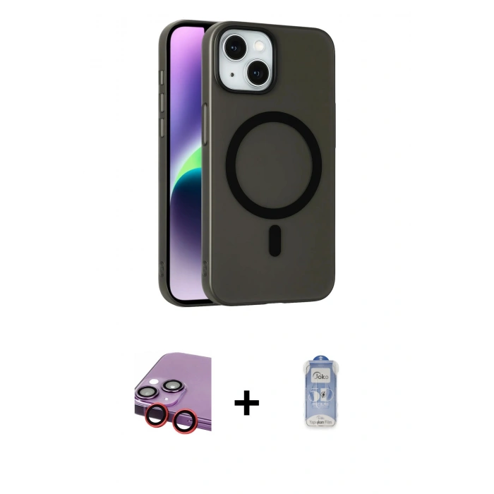 MARSİLYAN™- iPhone 14 Kılıf Çekirdek Modern Prime - Siyah Joko Magic 5D Cam + Raze Metal Kamera Lens - KI