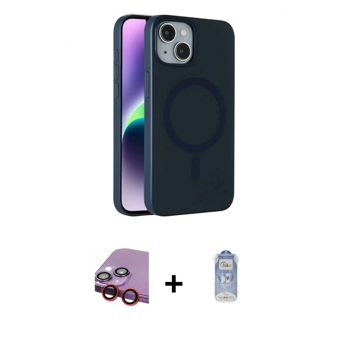MARSİLYAN™- iPhone 14 Kılıf Çekirdek Modern Prime - Siyah Joko Magic 5D Cam + Raze Metal Kamera Lens - KI