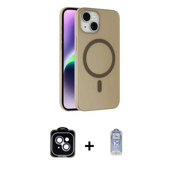 MARSİLYAN™- iPhone 14 Kılıf Çekirdek Modern Prime - Siyah Joko Magic 5D Cam + PVD Metal Kamera Lens - MI