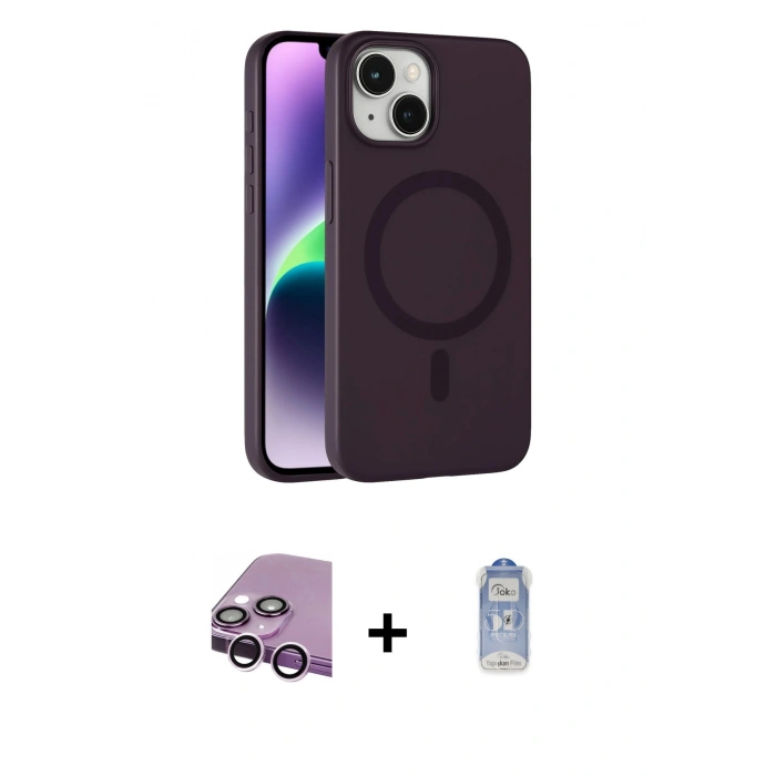 MARSİLYAN™- iPhone 14 Kılıf Çekirdek Modern Prime - Siyah Joko Magic 5D Cam + Raze Metal Kamera Lens - MR