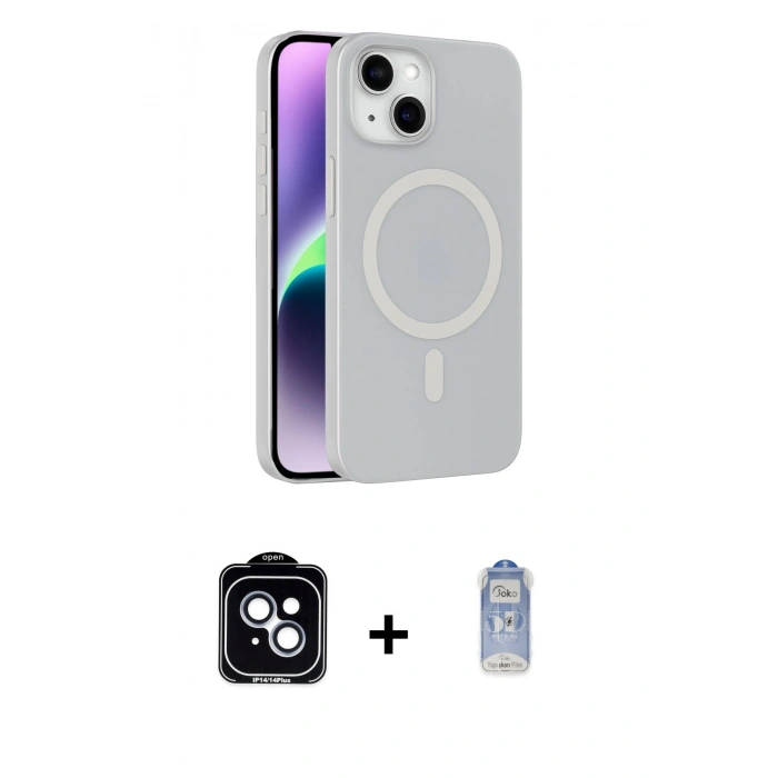 MARSİLYAN™- iPhone 14 Kılıf Çekirdek Modern Prime - Siyah Joko Magic 5D Cam + PVD Metal Kamera Lens - MI