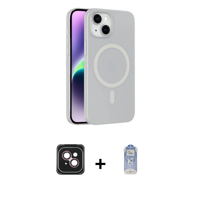 MARSİLYAN™- iPhone 14 Kılıf Çekirdek Modern Prime - Siyah Joko Magic 5D Cam + PVD Metal Kamera Lens - PE