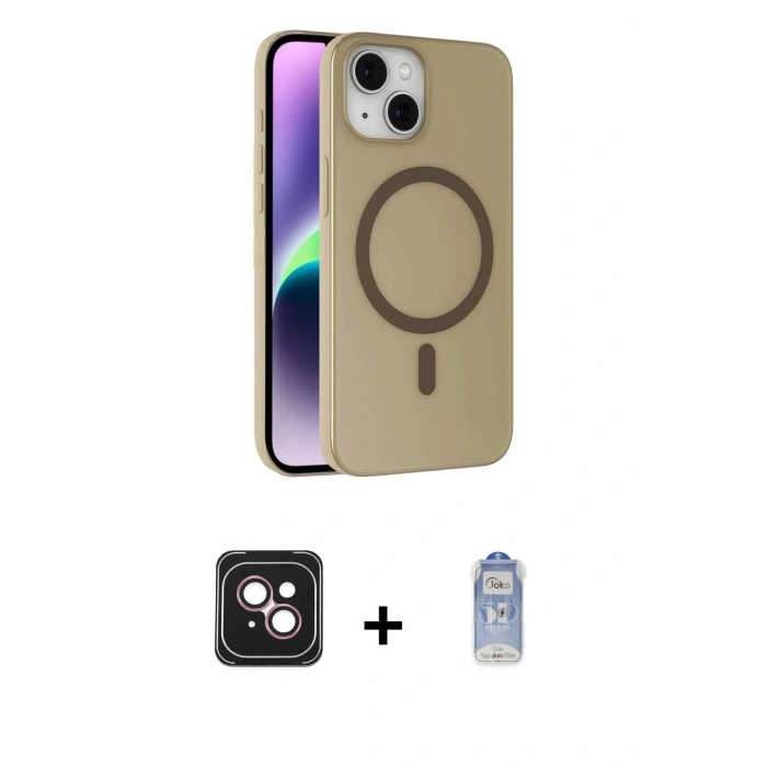 MARSİLYAN™- iPhone 14 Kılıf Çekirdek Modern Prime - Siyah Joko Magic 5D Cam + PVD Metal Kamera Lens - PE