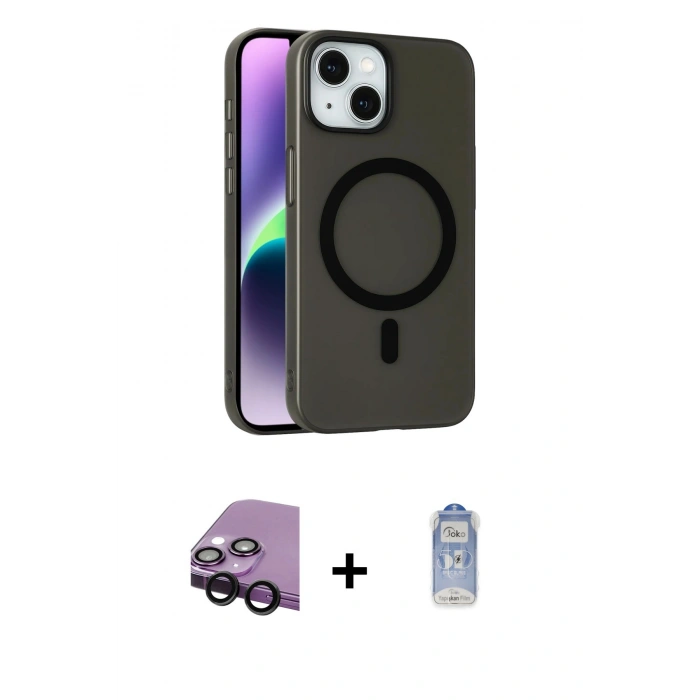 MARSİLYAN™- iPhone 14 Kılıf Çekirdek Modern Prime - Siyah Joko Magic 5D Cam + Raze Metal Kamera Lens - SH
