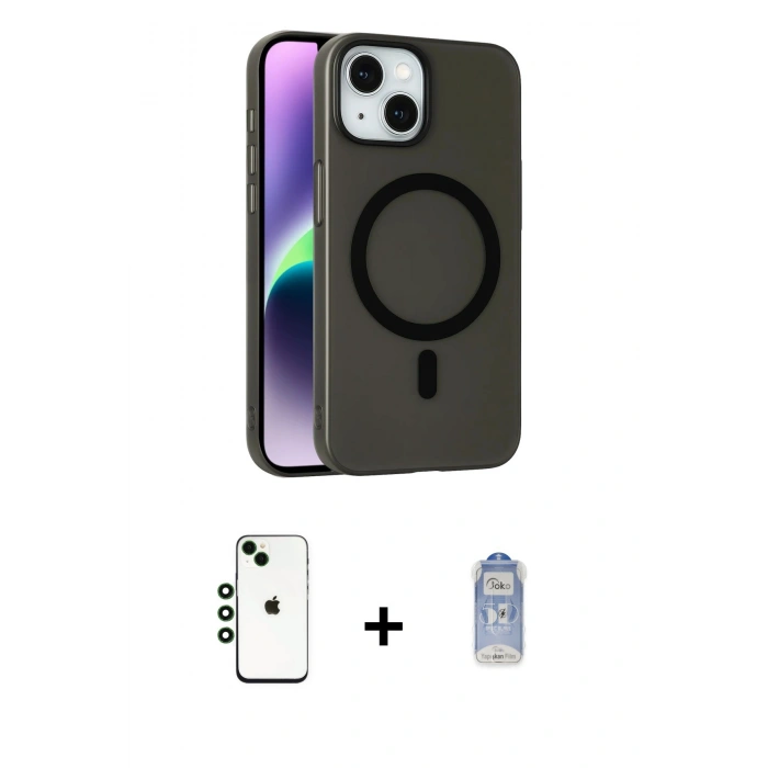 MARSİLYAN™- iPhone 14 Kılıf Çekirdek Modern Prime - Siyah Joko Magic 5D Cam + Shine Kamera Lens - YL