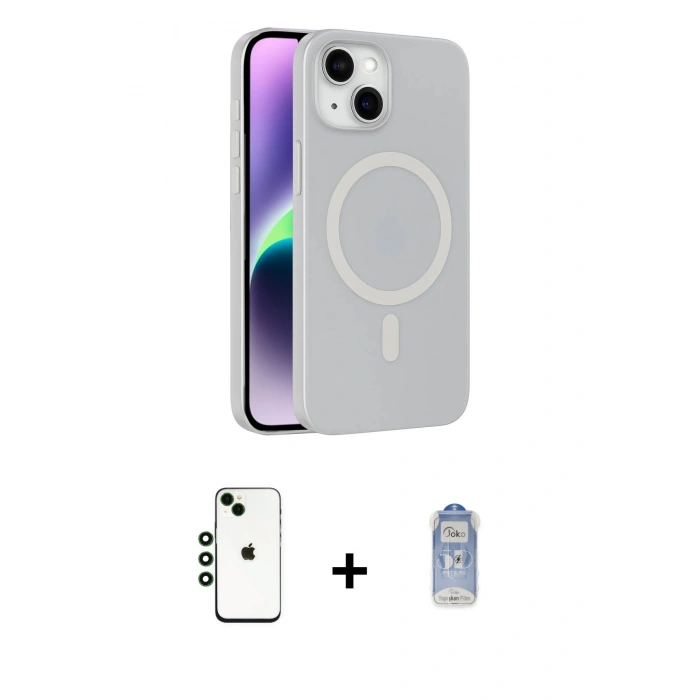 MARSİLYAN™- iPhone 14 Kılıf Çekirdek Modern Prime - Siyah Joko Magic 5D Cam + Shine Kamera Lens - YL
