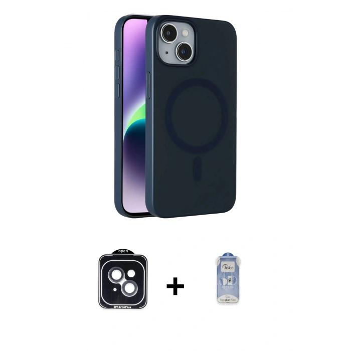 MARSİLYAN™- iPhone 14 Kılıf Çekirdek Modern Prime - Siyah Joko Magic 5D Cam + PVD Metal Kamera Lens - SH