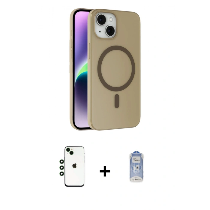 MARSİLYAN™- iPhone 14 Kılıf Çekirdek Modern Prime - Siyah Joko Magic 5D Cam + Shine Kamera Lens - YL