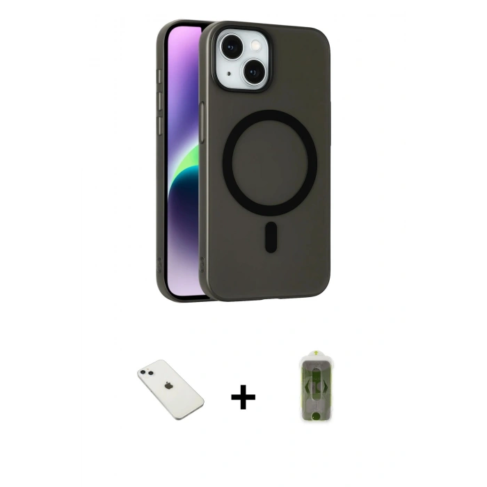 MARSİLYAN™- iPhone 14 Kılıf Çekirdek Modern Prime - Siyah Joko Magic 5D Hayalet Cam + Diamond Kamera Lens - SABE