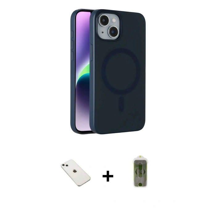 MARSİLYAN™- iPhone 14 Kılıf Çekirdek Modern Prime - Siyah Joko Magic 5D Hayalet Cam + Diamond Kamera Lens - SABE