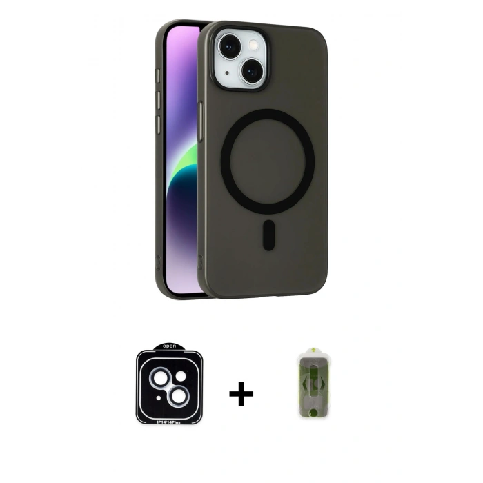 MARSİLYAN™- iPhone 14 Kılıf Çekirdek Modern Prime - Siyah Joko Magic 5D Hayalet Cam + PVD Metal Kamera Lens - MI
