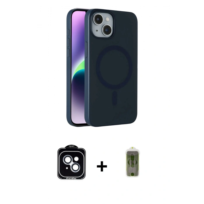 MARSİLYAN™- iPhone 14 Kılıf Çekirdek Modern Prime - Siyah Joko Magic 5D Hayalet Cam + PVD Metal Kamera Lens - MI