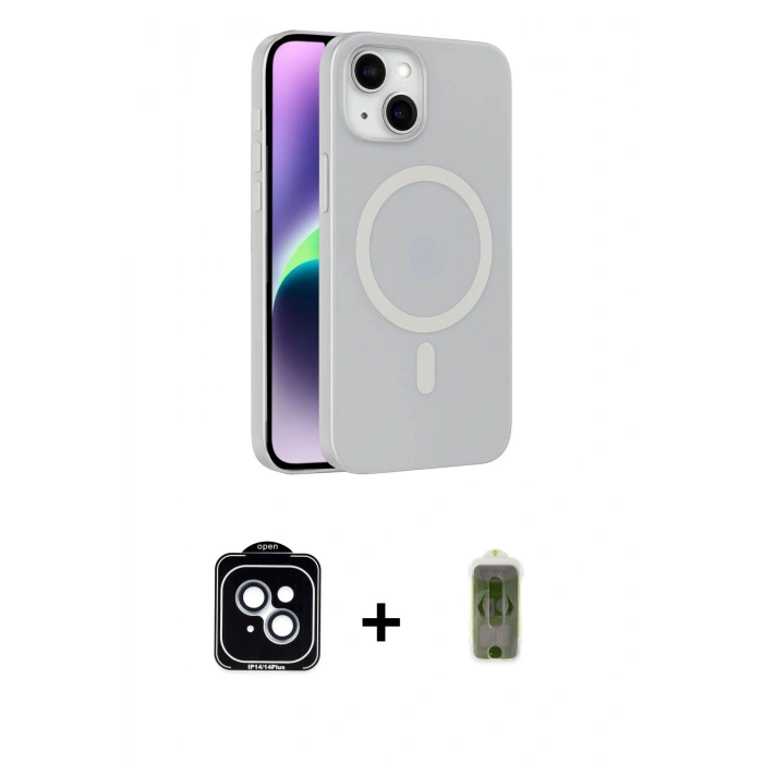 MARSİLYAN™- iPhone 14 Kılıf Çekirdek Modern Prime - Siyah Joko Magic 5D Hayalet Cam + PVD Metal Kamera Lens - MI