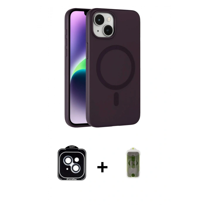 MARSİLYAN™- iPhone 14 Kılıf Çekirdek Modern Prime - Siyah Joko Magic 5D Hayalet Cam + PVD Metal Kamera Lens - MI