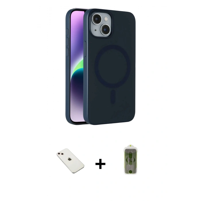MARSİLYAN™- iPhone 14 Kılıf Çekirdek Modern Prime - Siyah Joko Magic 5D Hayalet Cam + Diamond Kamera Lens - PE