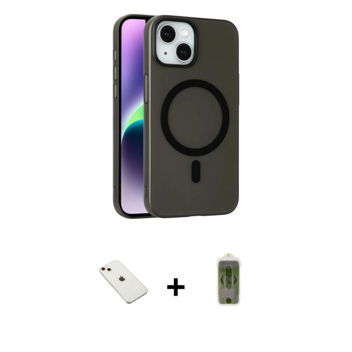 MARSİLYAN™- iPhone 14 Kılıf Çekirdek Modern Prime - Siyah Joko Magic 5D Hayalet Cam + Diamond Kamera Lens - PE