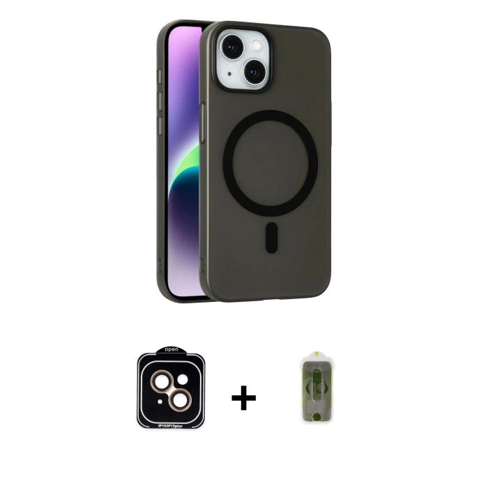 MARSİLYAN™- iPhone 14 Kılıf Çekirdek Modern Prime - Siyah Joko Magic 5D Hayalet Cam + PVD Metal Kamera Lens - TU