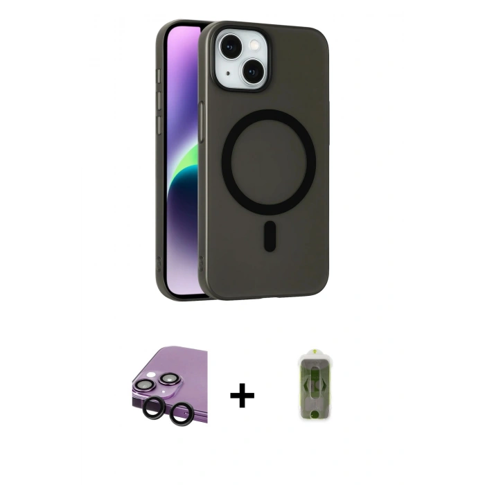 MARSİLYAN™- iPhone 14 Kılıf Çekirdek Modern Prime - Siyah Joko Magic 5D Hayalet Cam + Raze Metal Kamera Lens - SH