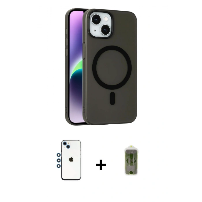 MARSİLYAN™- iPhone 14 Kılıf Çekirdek Modern Prime - Siyah Joko Magic 5D Hayalet Cam + Shine Kamera Lens - MI