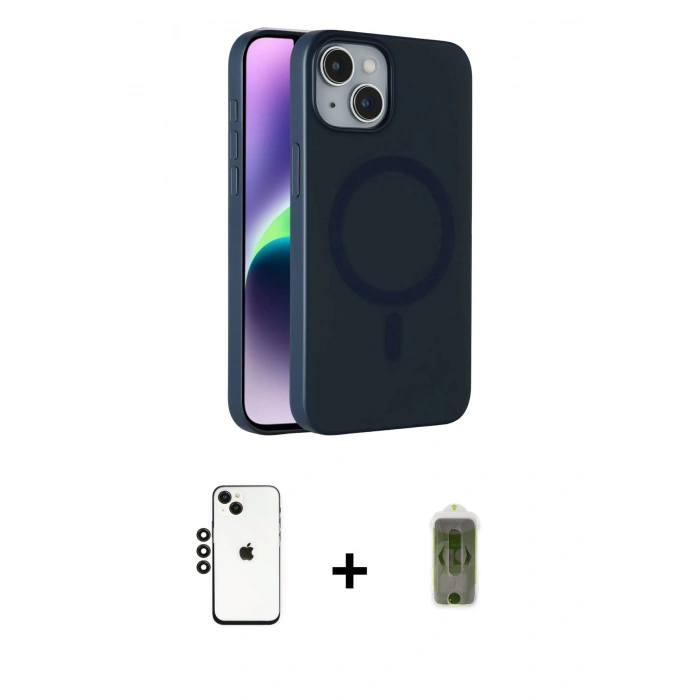 MARSİLYAN™- iPhone 14 Kılıf Çekirdek Modern Prime - Siyah Joko Magic 5D Hayalet Cam + Shine Kamera Lens - SH