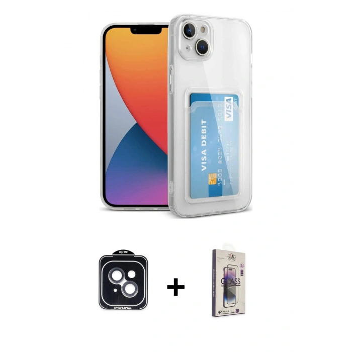 MARSİLYAN™- iPhone 14 Kılıf Doruk Klasik Koleksiyonu - Siyah Bilvis 3D Cam Ekran Koruyucu + PVD Metal Kamera Lens - SH
