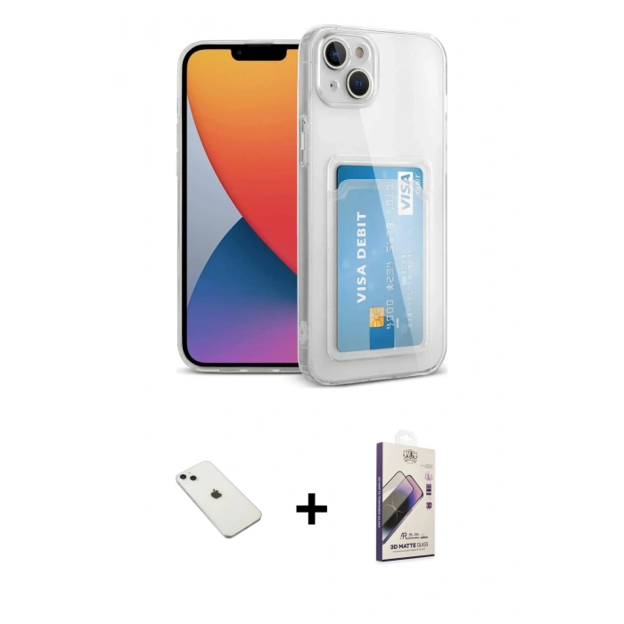MARSİLYAN™- iPhone 14 Kılıf Doruk Klasik Koleksiyonu - Siyah Bilvis 3D Mat Cam Ekran Koruyucu + Diamond Kamera Lens - SABE