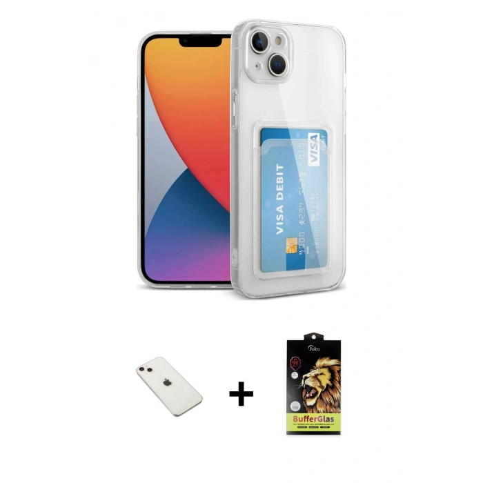 MARSİLYAN™- iPhone 14 Kılıf Doruk Klasik Koleksiyonu - Siyah Buffer Cam Ekran Koruyucu + Diamond Kamera Lens - PE