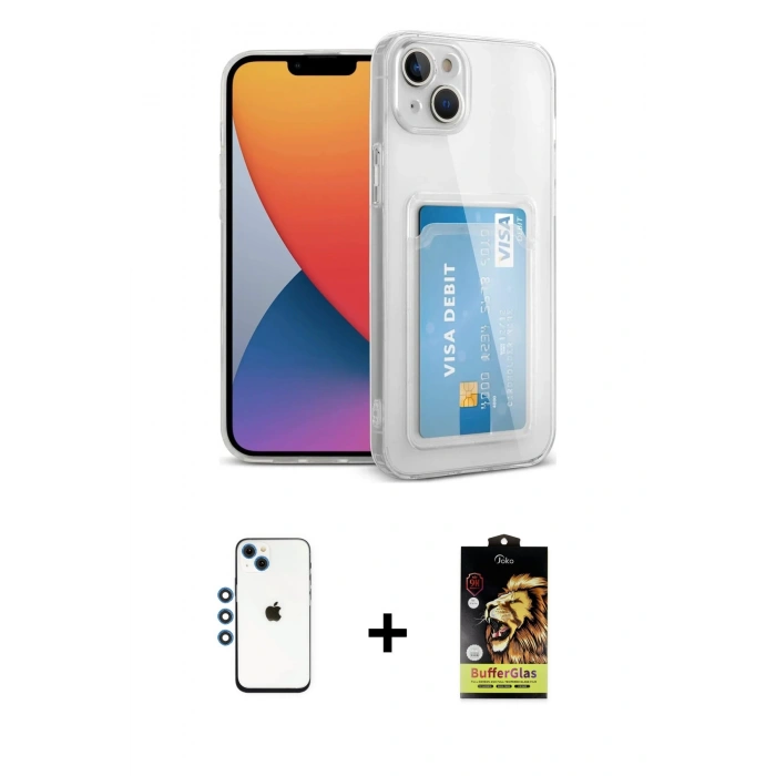 MARSİLYAN™- iPhone 14 Kılıf Doruk Klasik Koleksiyonu - Siyah Buffer Cam Ekran Koruyucu + Shine Kamera Lens - MI
