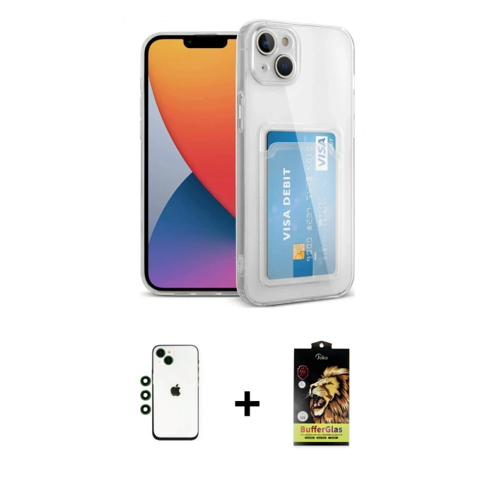 MARSİLYAN™- iPhone 14 Kılıf Doruk Klasik Koleksiyonu - Siyah Buffer Cam Ekran Koruyucu + Shine Kamera Lens - YL