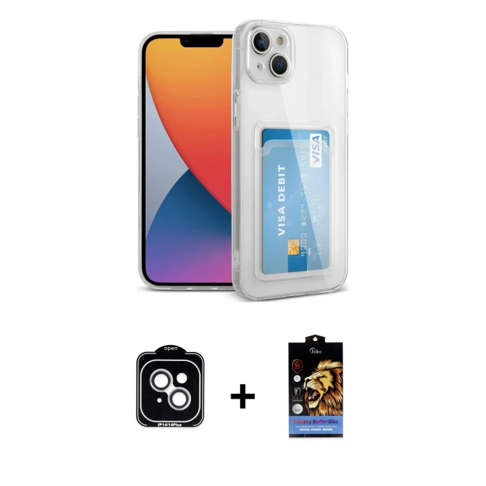 MARSİLYAN™- iPhone 14 Kılıf Doruk Klasik Koleksiyonu - Siyah Buffer Hayalet Cam Ekran Koruyucu + PVD Metal Kamera Lens - GS