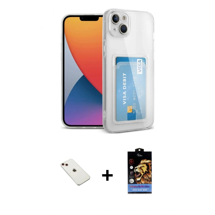 MARSİLYAN™- iPhone 14 Kılıf Doruk Klasik Koleksiyonu - Siyah Buffer Hayalet Cam Ekran Koruyucu + Diamond Kamera Lens - KI