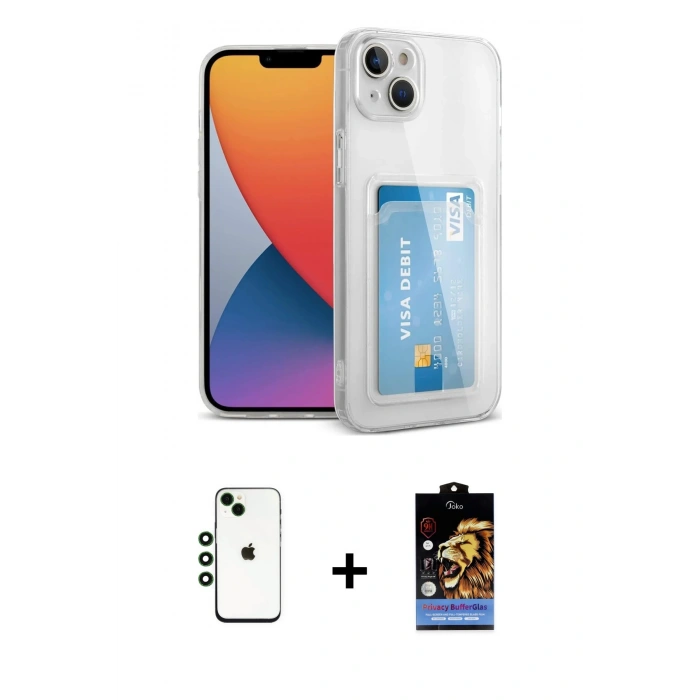 MARSİLYAN™- iPhone 14 Kılıf Doruk Klasik Koleksiyonu - Siyah Buffer Hayalet Cam Ekran Koruyucu + Shine Kamera Lens - YL