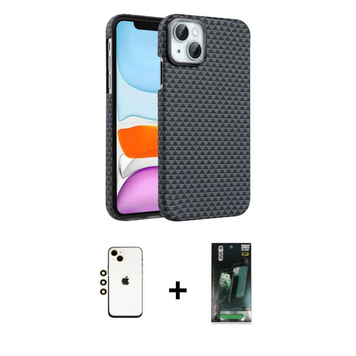 MARSİLYAN™- iPhone 14 Kılıf Doruk Serisi - Şeffaf 360 Full Body Arka Koruyucu + Shine Kamera Lens - GD