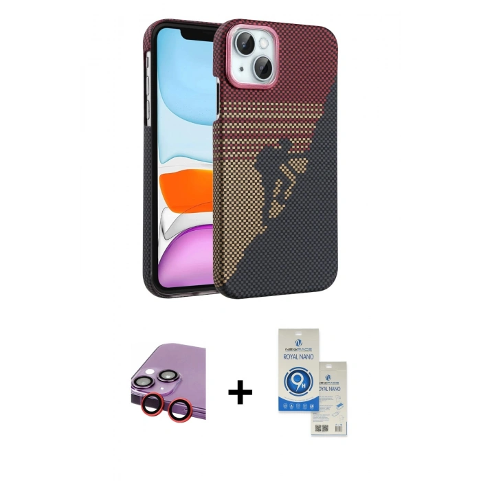 MARSİLYAN™- iPhone 14 Kılıf Doruk Serisi - Şeffaf Royal Nano Ekran Koruyucu + Raze Metal Kamera Lens - KI