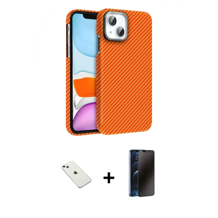 MARSİLYAN™- iPhone 14 Kılıf Doruk Serisi - Siyah 3D Antistatik Hayalet Cam Ekran Koruyucu + Diamond Kamera Lens - SABE