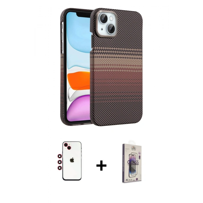 MARSİLYAN™- iPhone 14 Kılıf Doruk Serisi - Siyah Bilvis 3D Cam Ekran Koruyucu + Shine Kamera Lens - KI