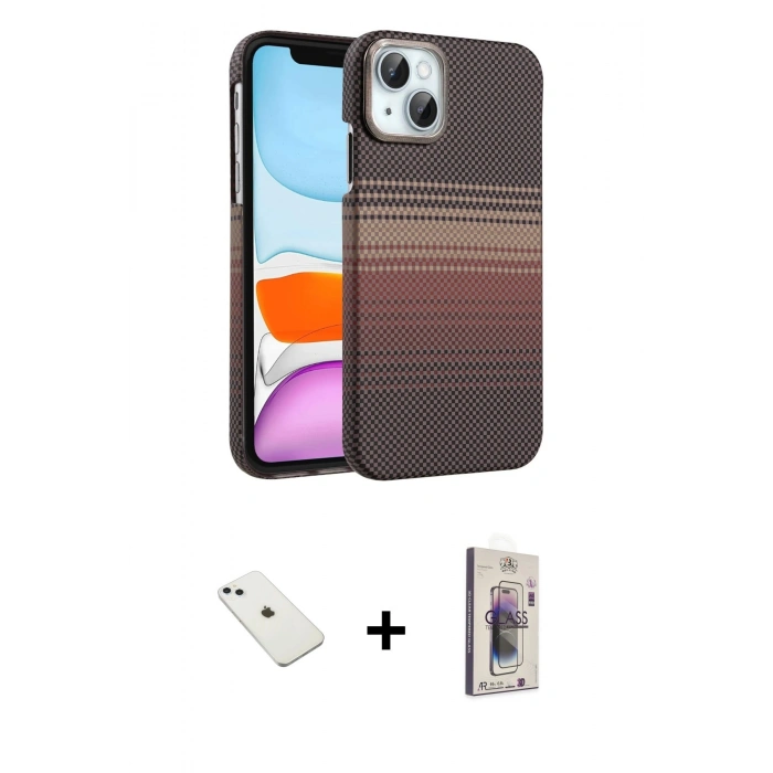 MARSİLYAN™- iPhone 14 Kılıf Doruk Serisi - Siyah Bilvis 3D Cam Ekran Koruyucu + Diamond Kamera Lens - SABE