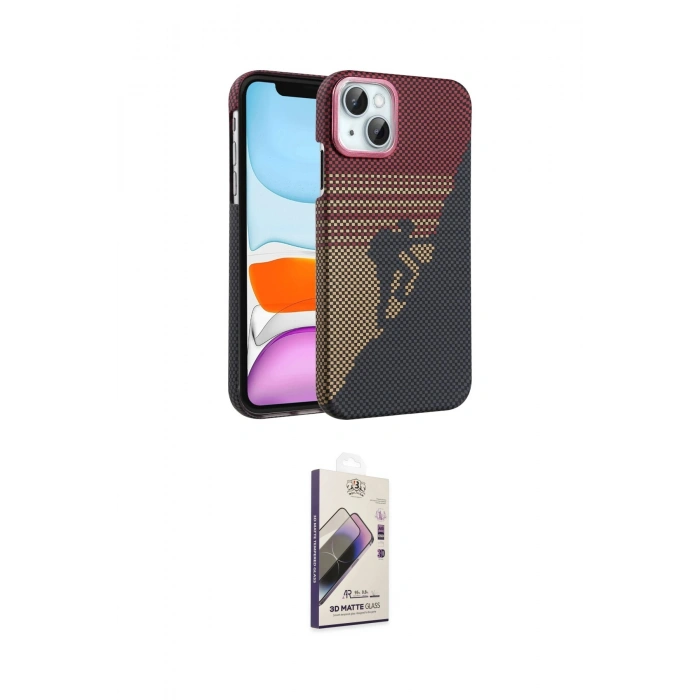 MARSİLYAN™- iPhone 14 Kılıf Doruk Serisi - Siyah Bilvis 3D Mat Cam Ekran Koruyucu