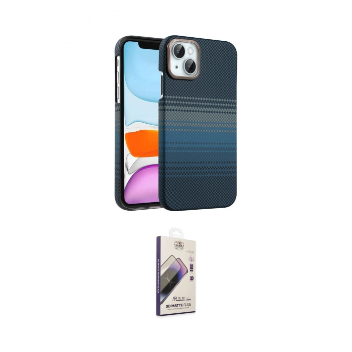 MARSİLYAN™- iPhone 14 Kılıf Doruk Serisi - Siyah Bilvis 3D Mat Cam Ekran Koruyucu