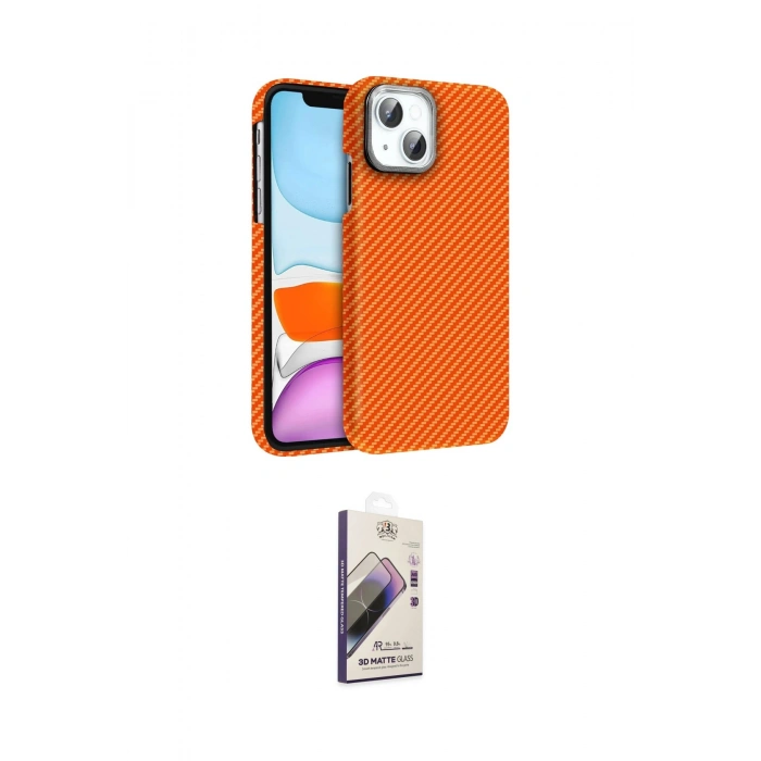 MARSİLYAN™- iPhone 14 Kılıf Doruk Serisi - Siyah Bilvis 3D Mat Cam Ekran Koruyucu