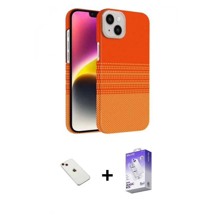 MARSİLYAN™- iPhone 14 Kılıf Doruk Serisi - Siyah Bilvis 5in1 3D Magic Cam Ekran Koruyucu + Diamond Kamera Lens - KI